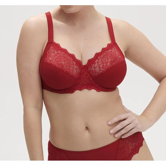 Simone Perele Caresse NWT Full Cup Cotton Lined Bra size 34DD (E) Tango Red